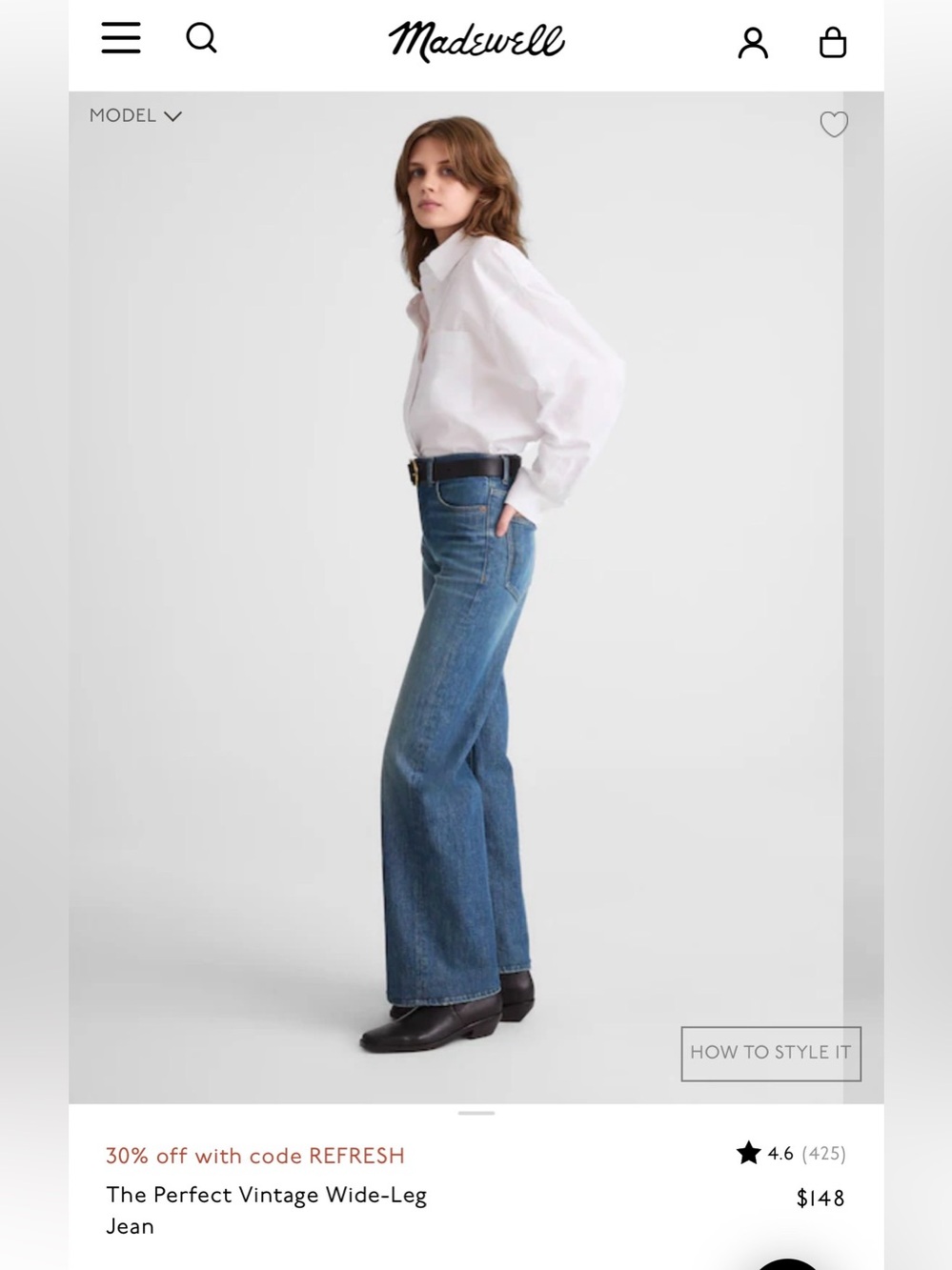 Madewell 25 Tall The Perfect Vintage Wide Leg Jeans